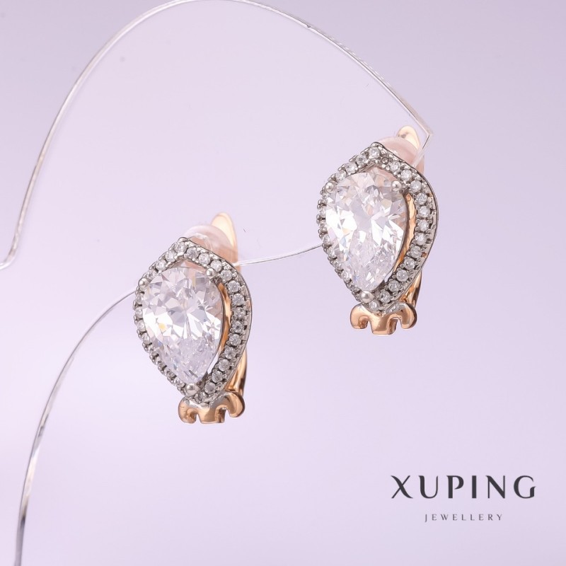 Сережки Xuping з білими каменями 17х10мм позолота 18к