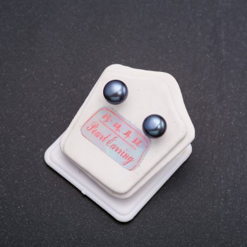 Náušnice peckové ze sladkovodních perel, stříbrná zapínka, průměr 8–9 mm, barva Černý princ