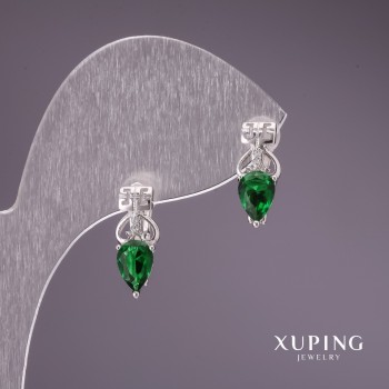 Náušnice Xuping se zelenými kameny 15×6 mm rhodiované
