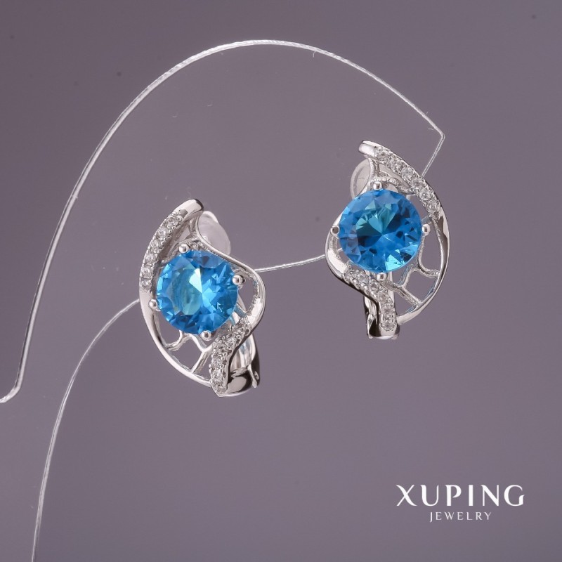 Náušnice Xuping s modrými kameny 17×11 mm rhodiované
