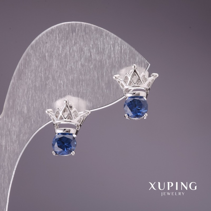 Náušnice Xuping se modrými kameny, rhodiované, 12 × 13 mm