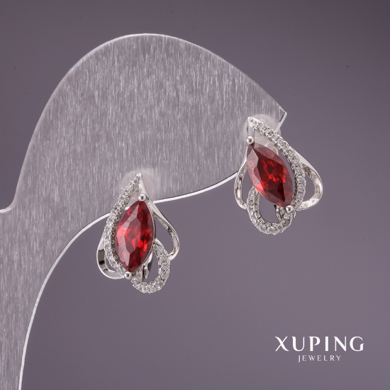 Náušnice Xuping s červenými kameny 17×12 mm, rhodiované