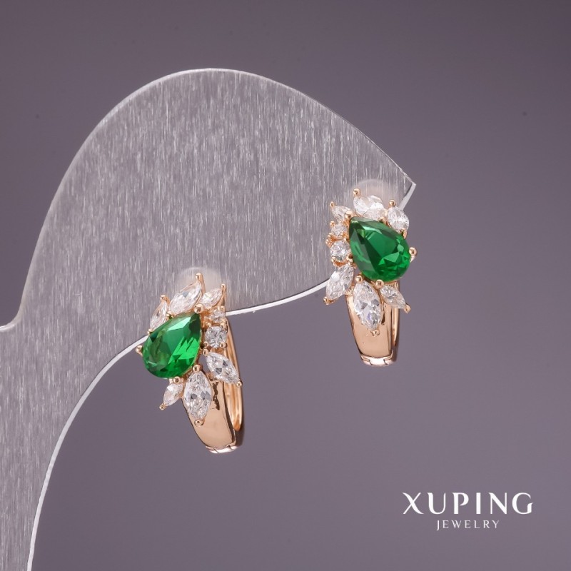 Náušnice Xuping se zelenými kameny 15×9 mm, pozlacené 18K