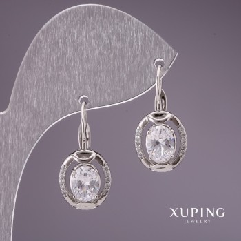 Náušnice Xuping se bílými kameny 24×11 mm rhodiované