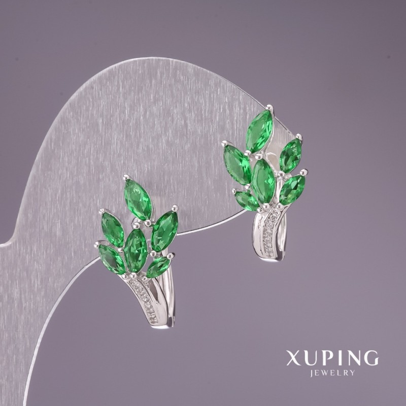 Náušnice Xuping se zelenými kameny 22×12 mm rhodiované