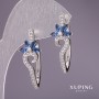 Náušnice Xuping se modrými kameny 31×13 mm rhodiované