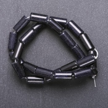 Korálky z aventurínu Modrý písek – Noc Káhiry, na niti, cylindrického tvaru, průměr 8×17 mm, délka 40 cm