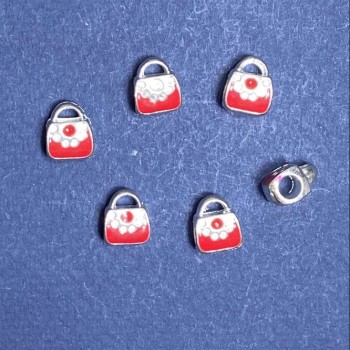 Намистина шарм Пандора світло сірий метал сумочка червона 10мм фас. 6шт