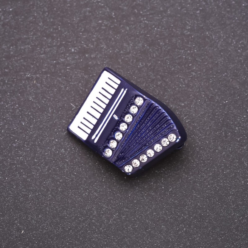 Brož Harmonika modrý smalt, bílé krystaly 29×20 mm, bílý kov