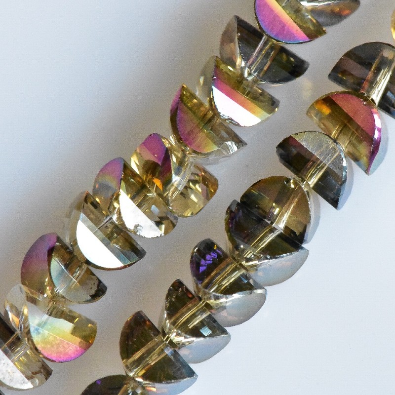 Krystalové korálky ve stylu Swarovski, šampaňové s vícebarevným nástřikem „benzín“, průměr 6×4 mm, délka šňůry 50 cm