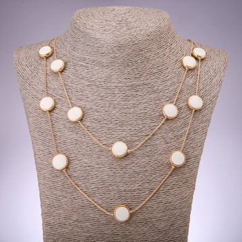 Náhrdelník Kaskáda dvouřadý s mincovými korálky, délka 80 cm, žlutý kov