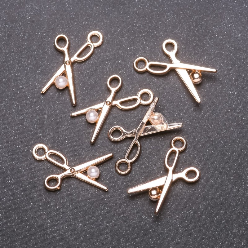 Přívěsek Nůžky, průměr 13 mm, délka 23 mm, žlutý kov, balení 6 ks