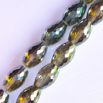 Křišťálové broušené korálky khaki zelené barvy s povlakem, průměr 8×12 mm, délka nitě 70 cm