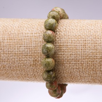 Браслет з натурального каменю Геліотроп гранована кулька, діаметр 10мм, довжина 18см на резинці