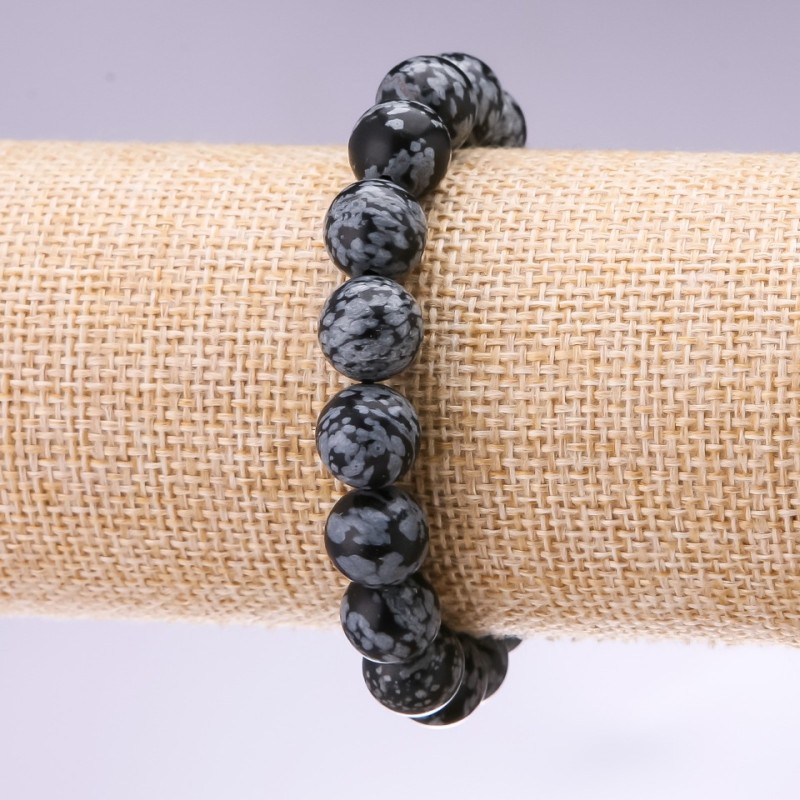 Náramek z přírodního kamene sněžný obsidián „Slzy Apačů“ – hladká kulička, průměr 10 mm, délka 18 cm