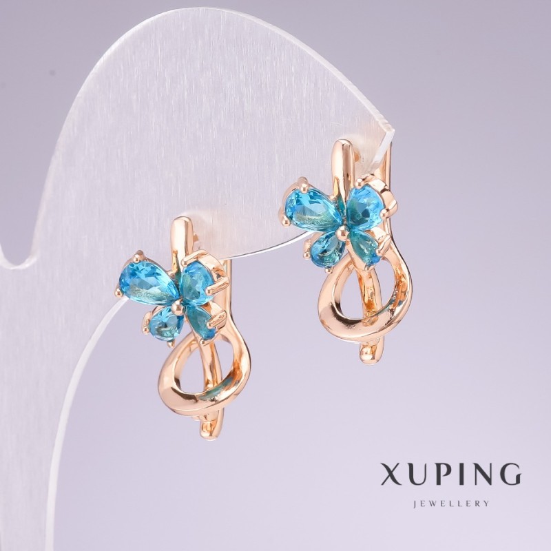 Náušnice Xuping s pozlacéním 18K a světle modrými kameny 20×11 mm