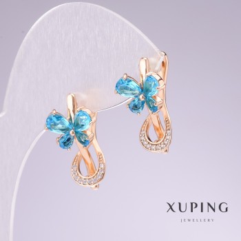 Náušnice Xuping pozlacení 18K se světle modrými kameny a bílými krystaly 20 × 11 mm