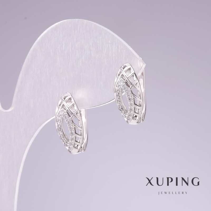 Náušnice Xuping rhodiované se štrasami bílé 15×8 mm