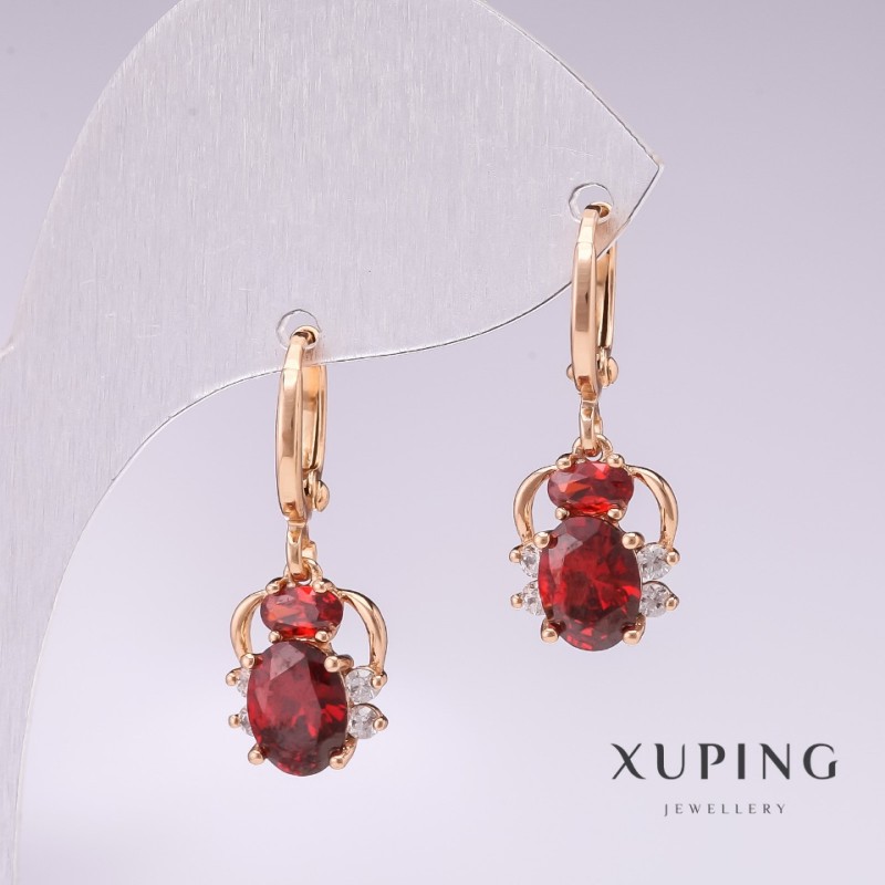 Náušnice Xuping Pavoučci pozlacené 18K se červeným kamenem a bílými kamínky 25×10 mm