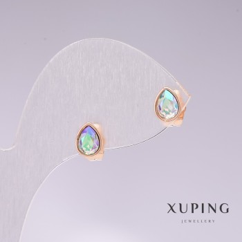 Náušnice pecky kapky Xuping se světle modrým kamenem «benzín» pozlacené 18K 18×7 mm