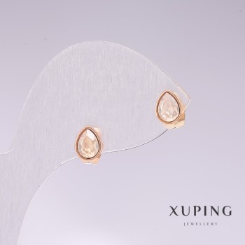 Náušnice peckové Xuping kapky z bílého kamene s efektem benzínu, pozlacené 18K, 18×7 mm