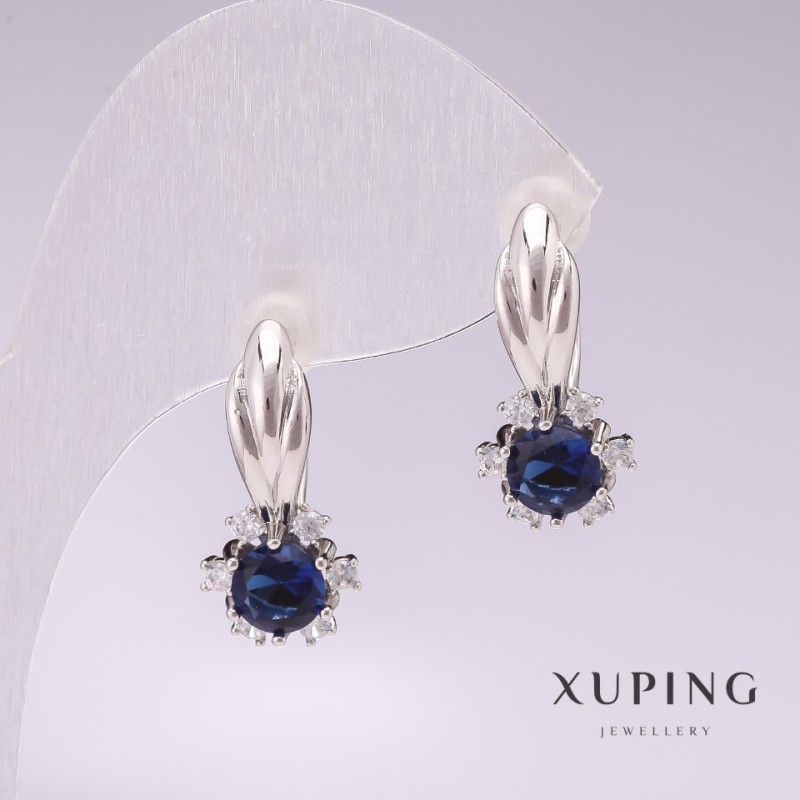 Náušnice Xuping rhodiované se modrými kameny 21×10 mm