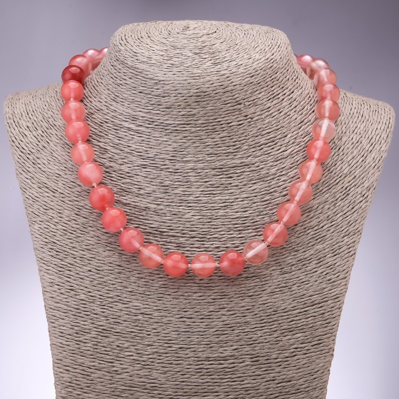 Náhrdelník z chalcedonu, hladké korálky, průměr 12 mm, délka 45 cm