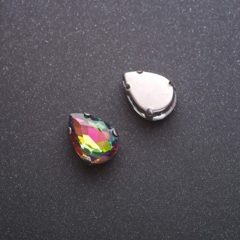 Cena za balení / 10 ks. Šitý krystal ve tvaru kapky s kovovým čepem 10×14 mm, modrožlutý