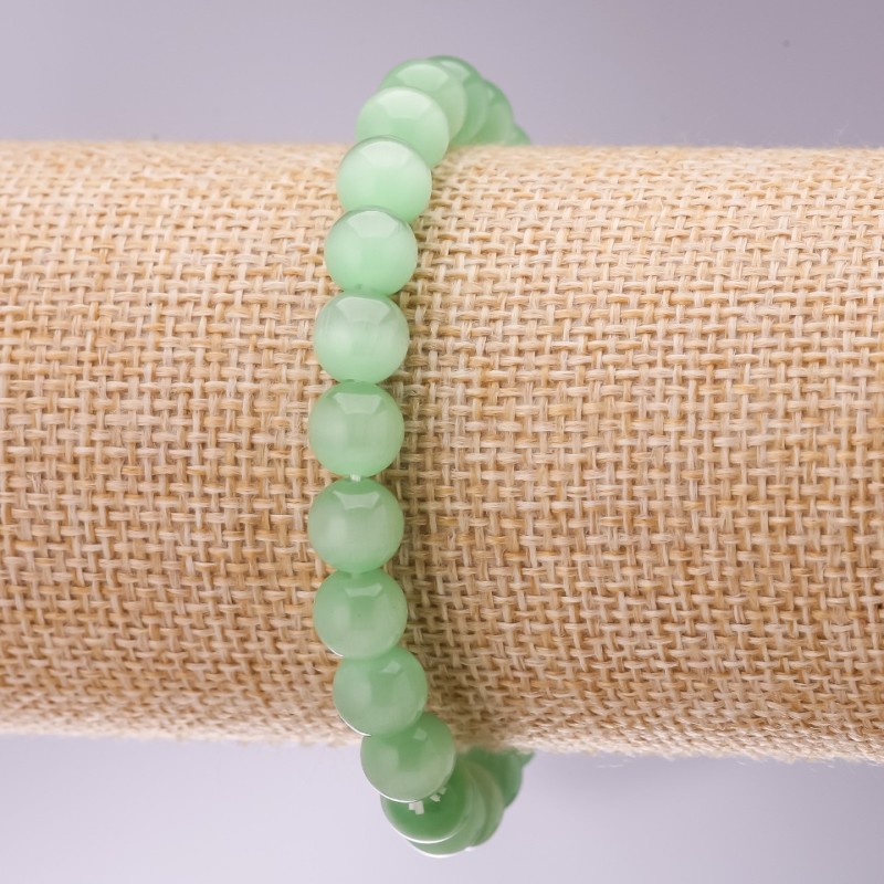 Náramek ze zeleného kočičího oka, průměr 8 mm, délka 18 cm