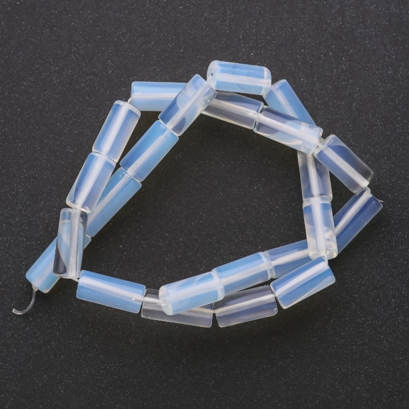 Korálky na niti z umělého měsíčního kamene, válcovité, průměr 8×16 mm, délka 38 cm