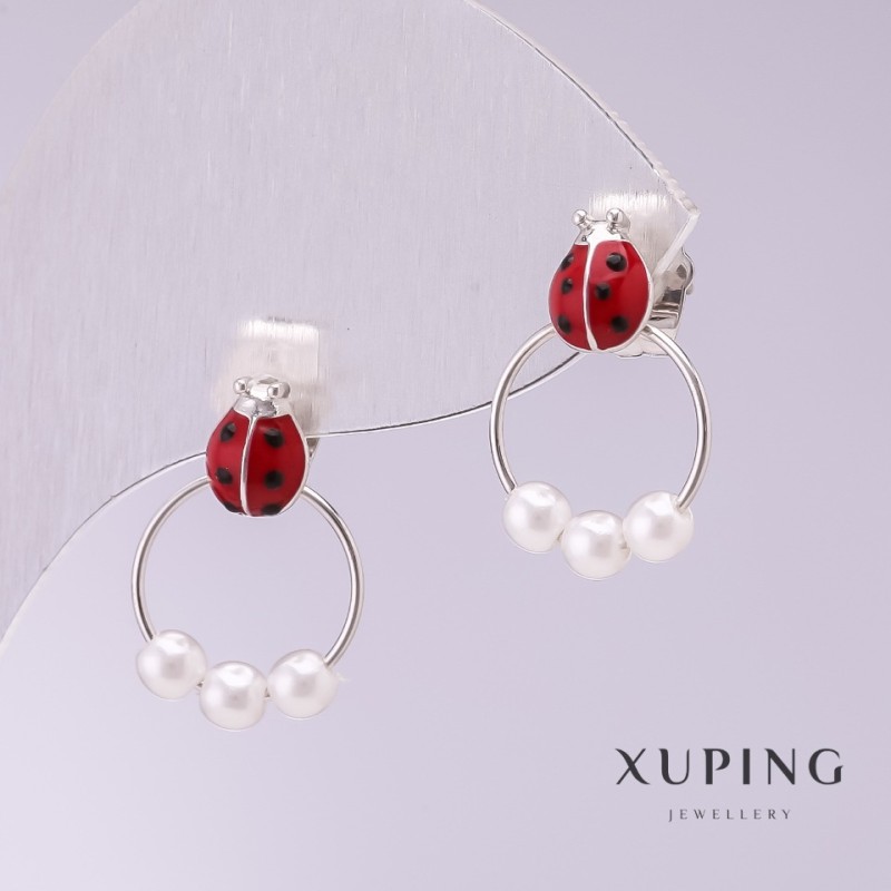 Náušnice Xuping berušky rhodiované s červeným smaltem 18×11 mm