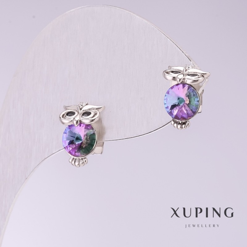 Náušnice Xuping Sova se růžovými kameny 11×7 mm rhodiované