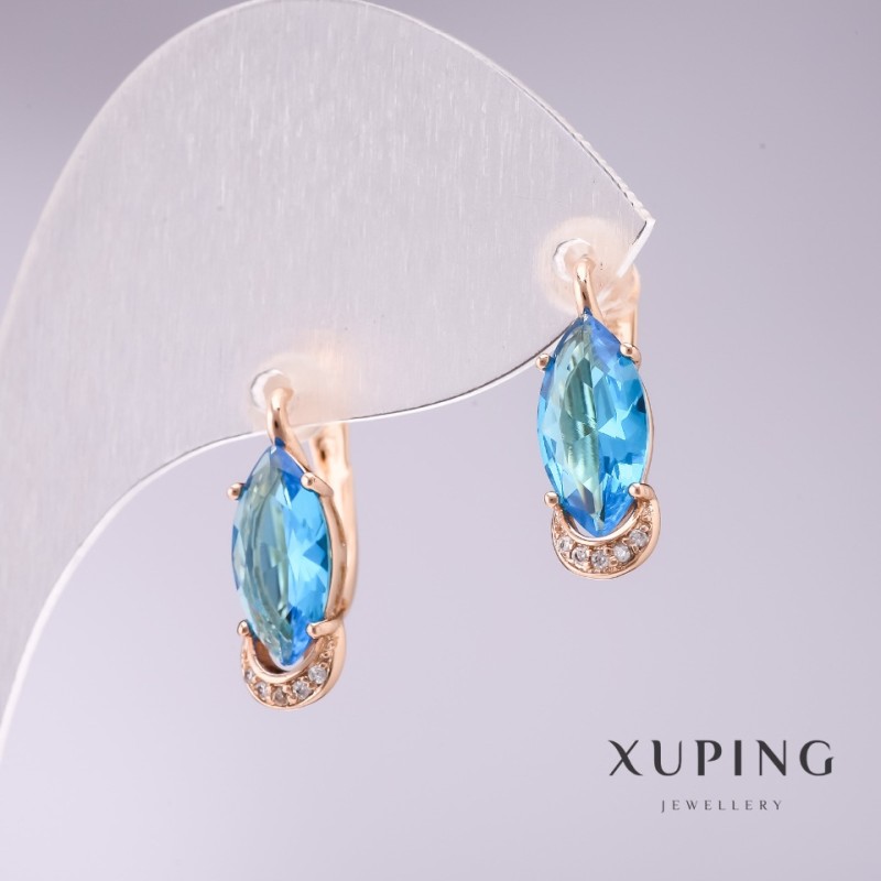 Náušnice Xuping se světle modrými kameny 18×6 mm pozlacené