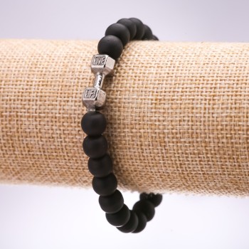 Браслет на гумці Шунгіт (штучний) Гантель, діаметр 10мм, довжина 18см +