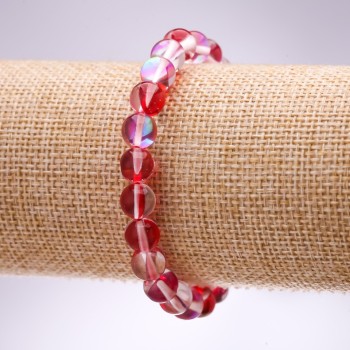 Náramek z opálového skla – červené hladké kuličky, průměr 8 mm, délka 18 cm, na gumičce