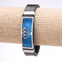 Pánský náramek Diamant, eko kůže, široký, ocelová deska, modré barvy, šířka 14–16 mm, délka 20 cm