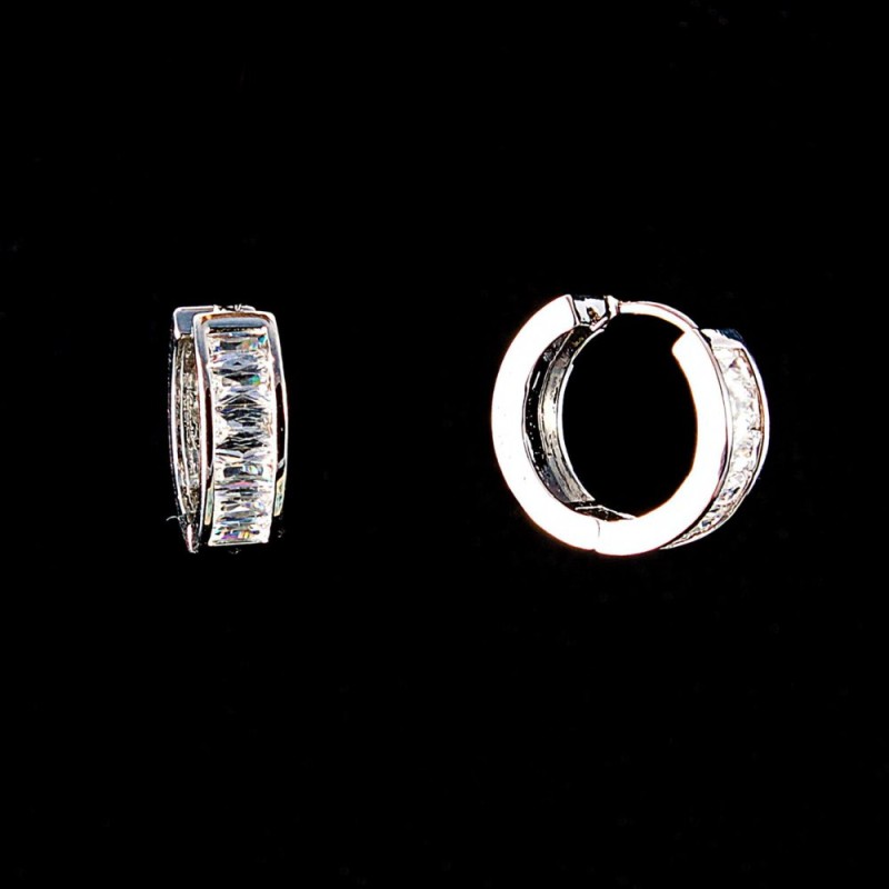 Náušnice pecky „Kolečka s inkrustací“ s krystalem / kov ve vzhledu stříbra / 20 × 7 mm