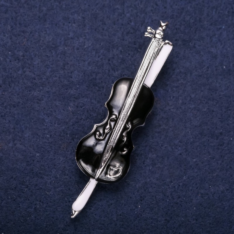 Brož hudba – housle, černý smalt, 65×17 mm, stříbrný kov