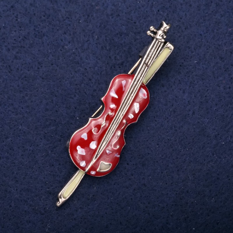 Brož hudba – housle, bordó smalt, zlatý kov, 65×17 mm