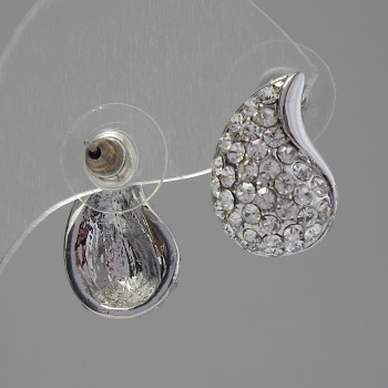 Náušnice peckové se krystaly, barva bílá, 12×18 mm, kov stříbrné barvy