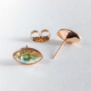 Сережки Xuping пусети кульчики з кристалами Swarovski зерно колір жовтий зелений хамелеон, діаметр 6х11мм позолота