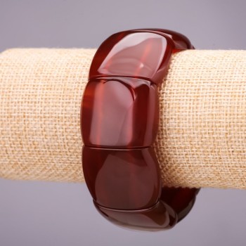 Náramek z přírodního karneolu na gumičce, hladké články 30×25 mm ± obvod 18 cm