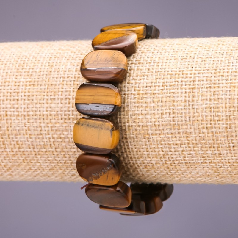 Náramek z tygřího oka – články 17×12 mm, délka 18 cm na gumičce