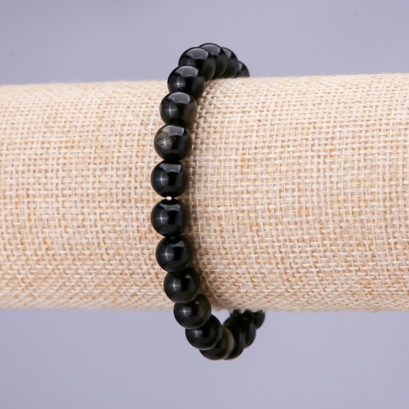 Náramek ze slunečního obsidiánu, hladké korálky 8 mm na gumičce