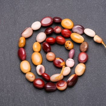 Korálky z jaspisu Mookaite, brusované, průměr 10×13 mm, délka 38 cm