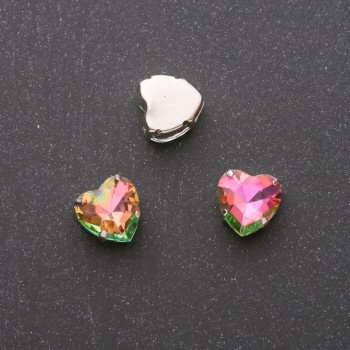 Šitý krystal ve tvaru srdce 12 mm, růžovo-zelený