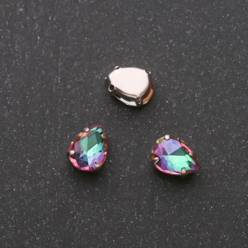 Našitý krystal kapka 6×8 mm zeleno-malinový