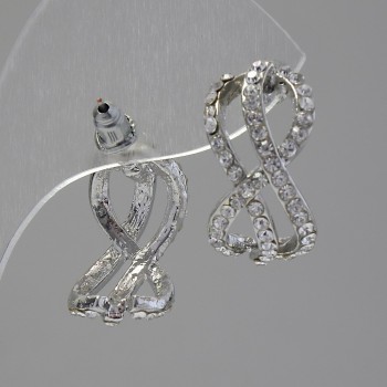 Peckové náušnice Nekonečno, bílé štrasové kamínky, kov ve stříbrném vzhledu, 2 cm