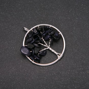 Кулон "Дерево щастя" Авантюрин Синій Пісок Ніч Каїра, діаметр 30мм