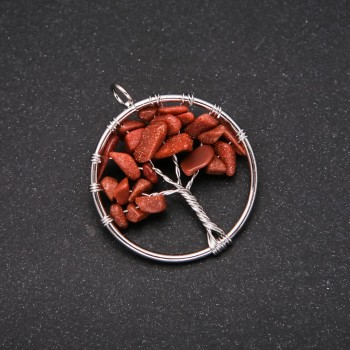 Кулон "Дерево щастя" Авантюрин Золотий пісок, діаметр 30мм